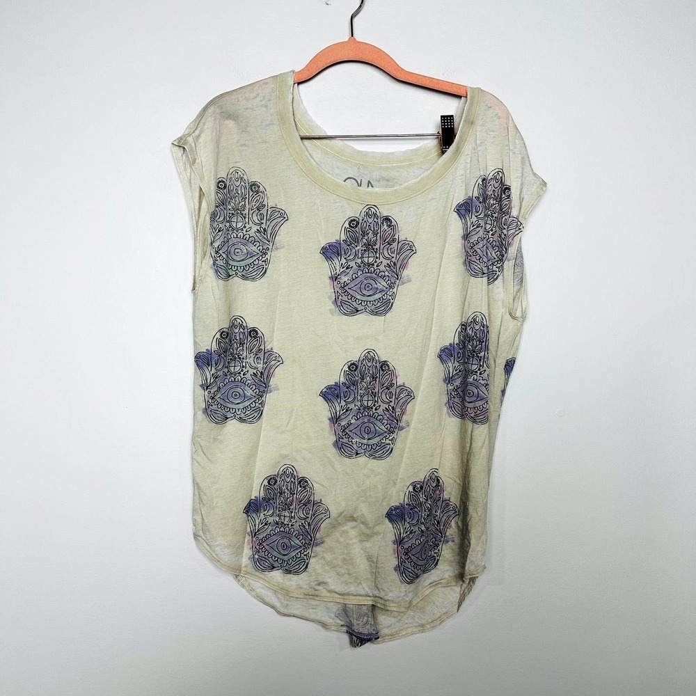 Chaser NWT Hands of Fatima Oversized Cap Sleeve Tunic Top Off White Size Medium